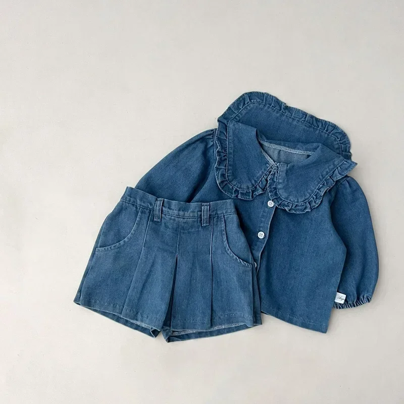 

children's casual fashion two-piece jeans skirt 0-6 years old girls' suit new spring girls' denim cardigan top+short skirt suit