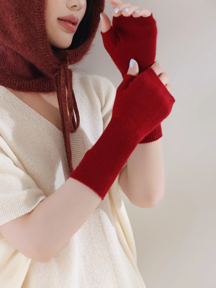 100 Pure Cashmere Fingerless Gloves Women Long Wrist Little Loofah Knit Mittens Soft Warm Arm Warmer Luxury Thermal Hand Sleeves