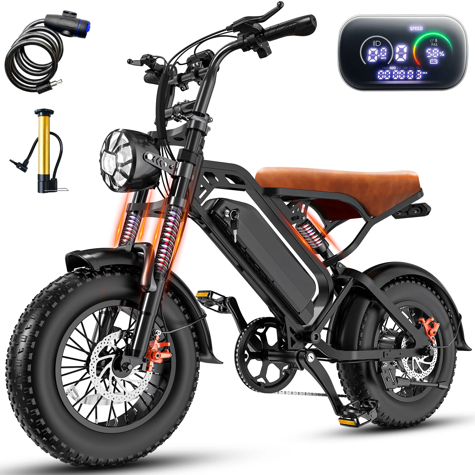 1000W Peak Motor Electric Bicycle 48V15AH Detachable Battery Electric Bike Dual Disc Brakes 28MPH 16*4 Inch Fat Tire Snow Ebike