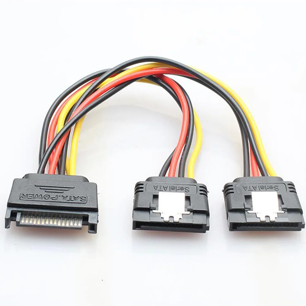 10Pcs SATA Power 15-Pin Y-Splitter Cable Adapter Male to Female for HDD Hard