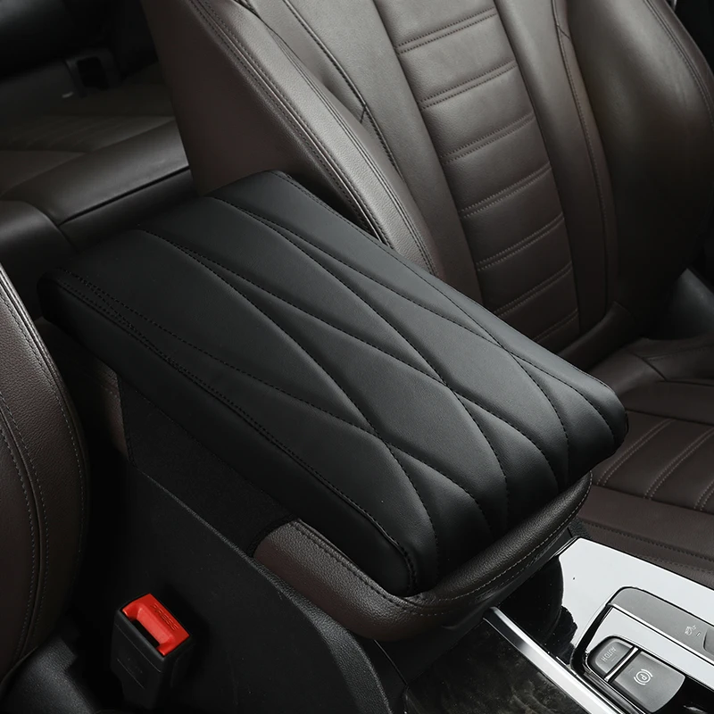 Napa Leather Memory Foam Car Armrest Box Booster Cushion Universal Center Console Cushion Wide Stretch Fabric Thin Elastic Band