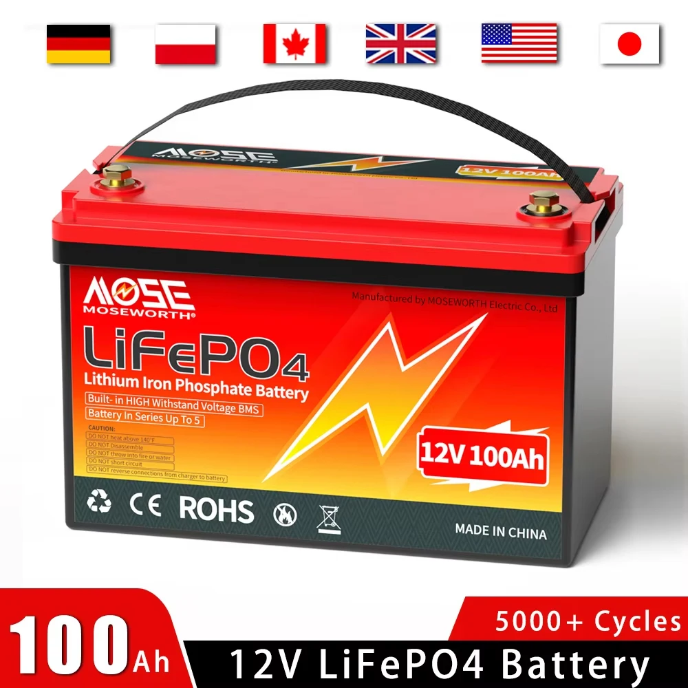 12V 100Ah LiFePO4 Battery Pack 12V 10Ah Rechargeable Batteries Built in BMS Lithium Iron Phosphate bateria for Campers Golf Cart