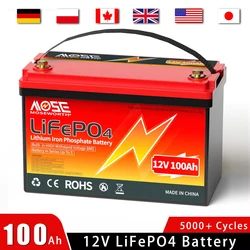 Batteria 12V 100Ah LiFePO4 Batterie ricaricabili da 12,8 V Batteria incorporata al litio ferro fosfato BMS per camper Carrello da golf