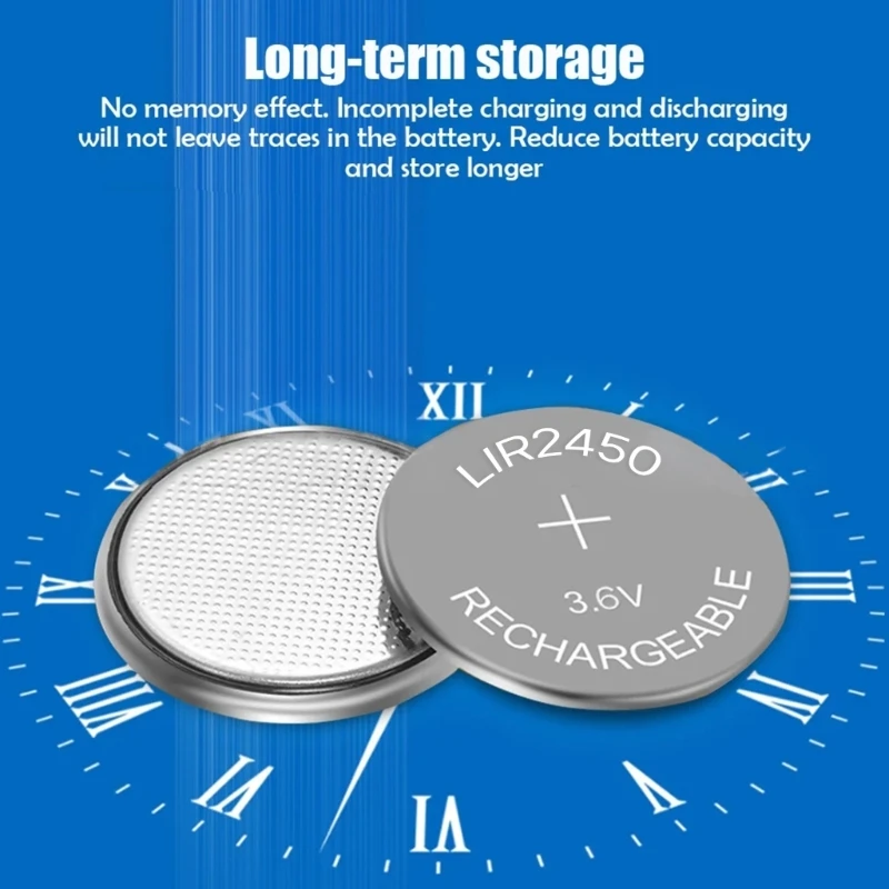 5Pcs LIR2450 Rechargeable Battery 3.6V Lithium Button Batteries Coin Cell Battery for Earphone Wearable Device Watch