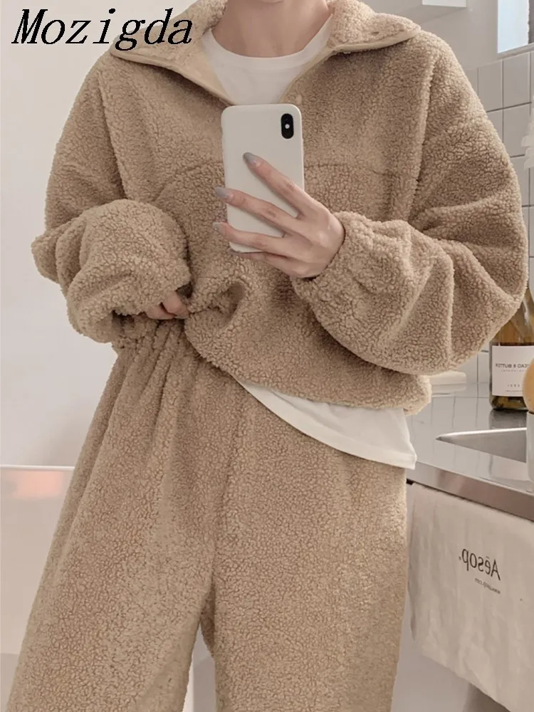

autumn winter warm two 2 piece set knitted jumper sweater women korean loose pant women ladies lamb's wool suit