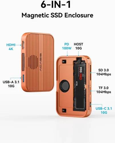 Imagen 2 del producto Estación de acoplamiento USB-C magnética Acasis de 10Gbps PD100W HDMI 4K/60HZ y carcasa SSD de 8TB para M.2 NVMe SSD 2280/60/42/30 para iP17/16