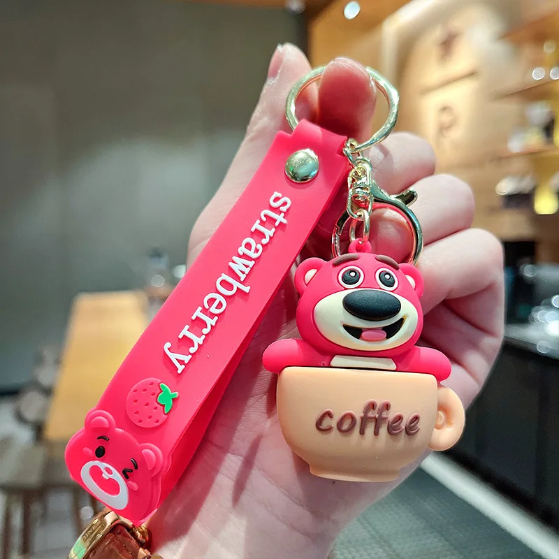 Disney Toy Story Strawberry Bear Cute Car Keychain Girly Heart Children's School Bag Pendant Animation Peripheral Holiday Gift