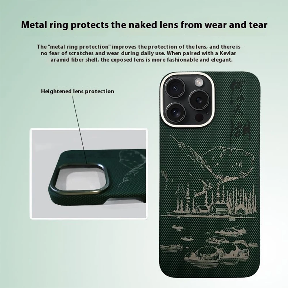 تصميم شانشوان، ألياف كربون 100% + ألياف أراميد، امتصاص مغناطيسي قوي، متوافق مع iPhone 13/14/15/16 Pro MAX