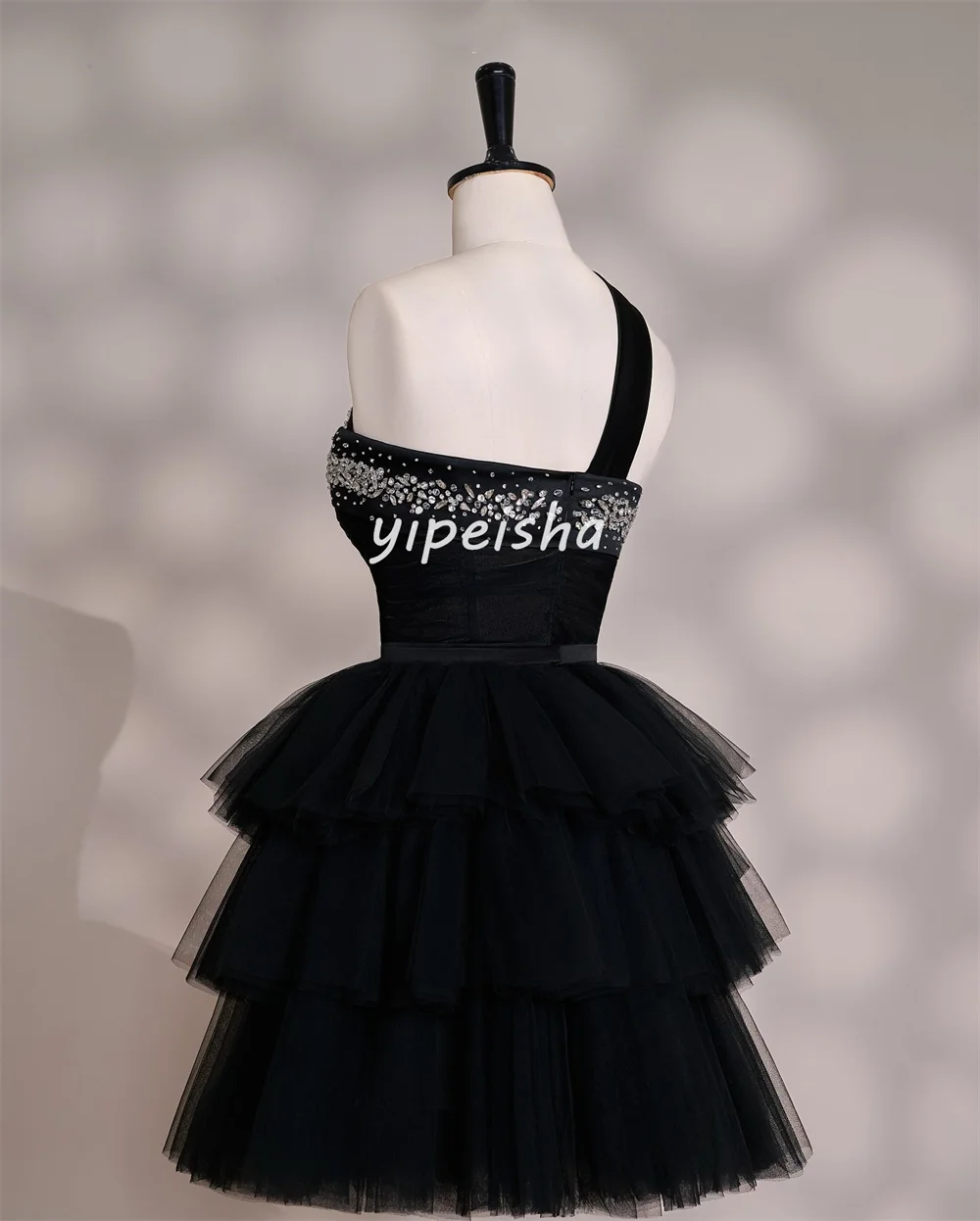 تخصيص مطابقة معقدة تول المتدرج حجر الراين ألف خط واحد الكتف فساتين قصيرة فساتين مناسبة مخصصة الأحجام المتاحة