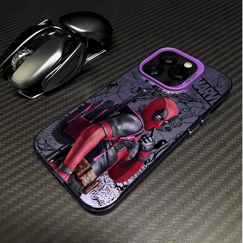 Kolorowe srebrne etui do Apple iPhone 11 13 15 Pro Max 12 14 XR X XS Wstrząsoodporne etui ochronne na telefon Marvel Deadpool Anime