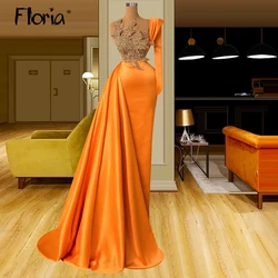 Newest Aso Ebi Orange Party Dress One Long Sleeve Formal Prom Gowns 2024  Engagement Party Dress Wedding Evening Night Dress