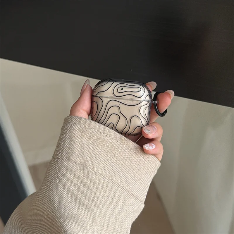 Garis geometris hitam transparan |   Gesper bundar |   Casing headphone |   Hadiah untuk sahabat |   Cocok untuk Airpods 2 3 4 pro/pro2 pro3