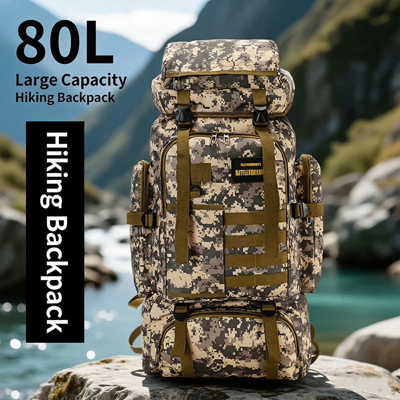 

80l Tactical Camo Backpack Hiking Travel Waterproof Large Capacity Backpack Multi-Functional Storage Camping Outdoor Luggage Bag