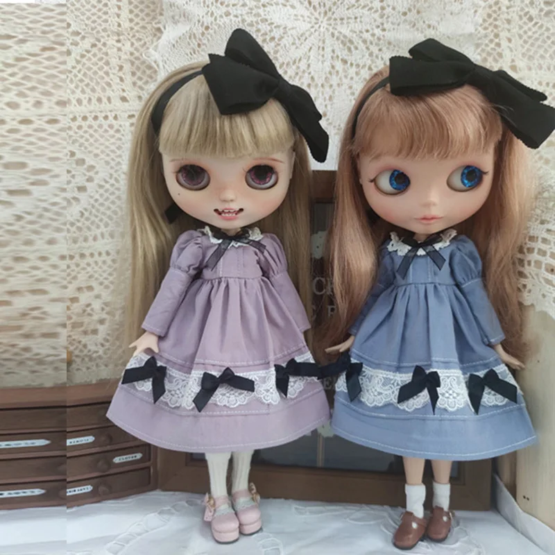 Blyth Long Dress Princess Dress Doll Clothes Vintage Girl Lace Skirt Headdress For Ymy、Licca、Azones、Ob24、Ob27 Doll Accessories