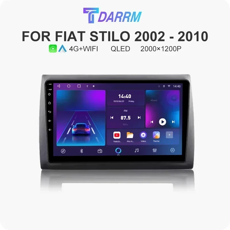 For Fiat Stilo 2001 - 2010 2K QLED Android 10 Car Radio Multimedia Video Player GPS AI Voice CarPlay 4G Stereo Head Unit