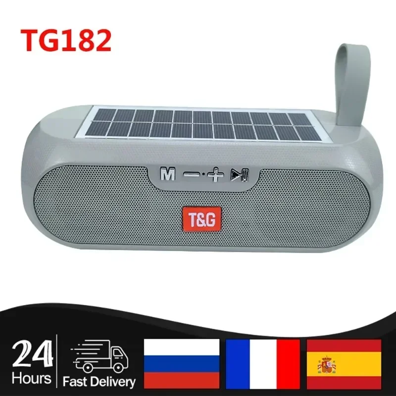 T&G TG182 Solar Charging Portable Stereo speakers Wireless Bluetooth With Mic Outdoor Loudspeaker Waterproof FM Radio Soundbar