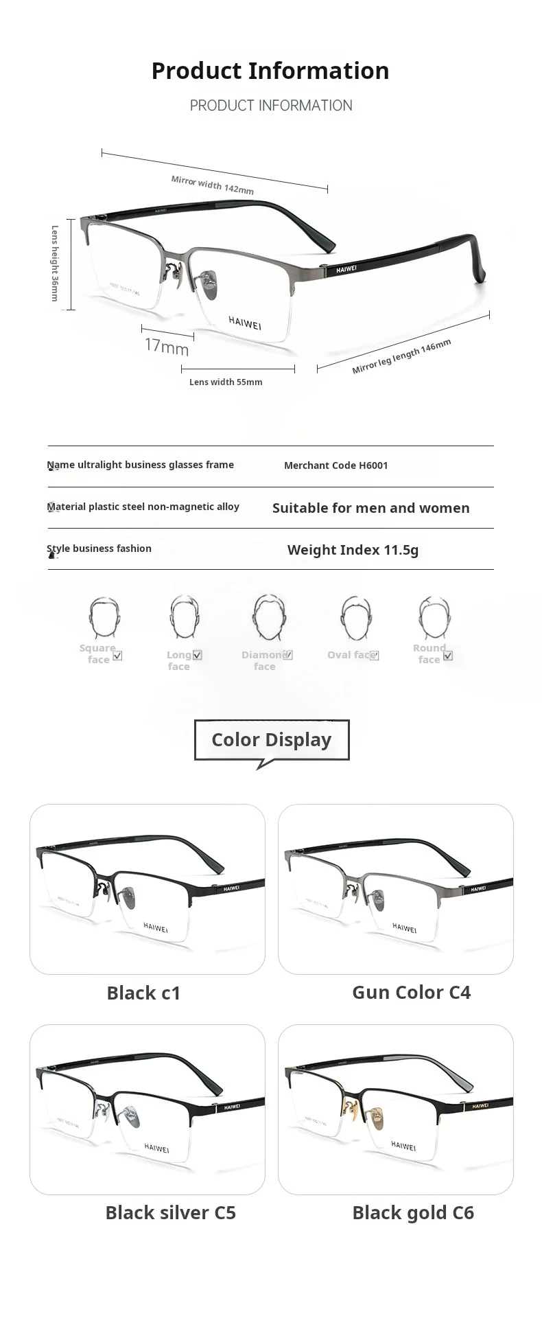 YIMARUILI Business Herren-Brille mit optischem Sehstärke und Halbrahmen, Anti-Blaulicht, photochrome multifokale quadratische Rezeptbrille – Detail 6