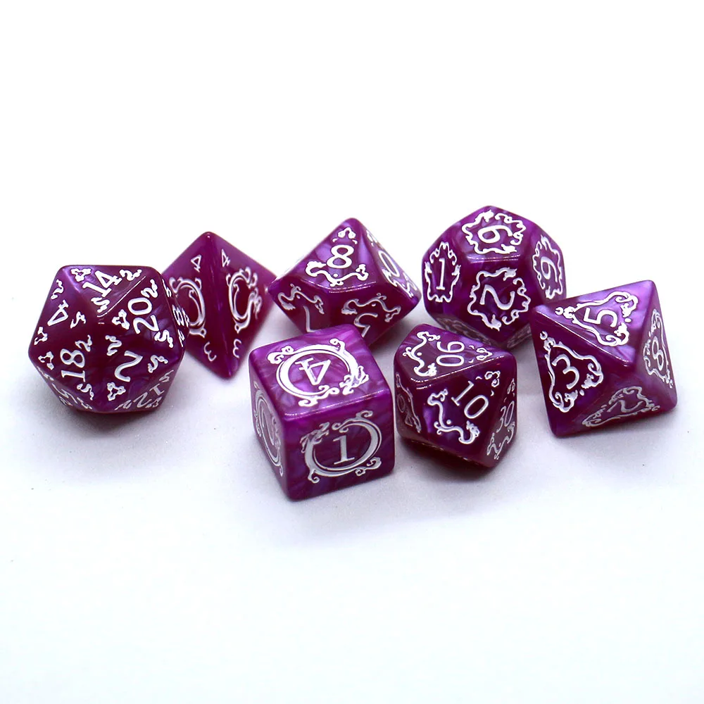 7-delige DND-dobbelstenenset met drakenpatroon, meerzijdige D4 D6 D8 D10 D12 D20 dobbelstenen Ideaal cadeau voor desktopspellen, verjaardagen en Festiva