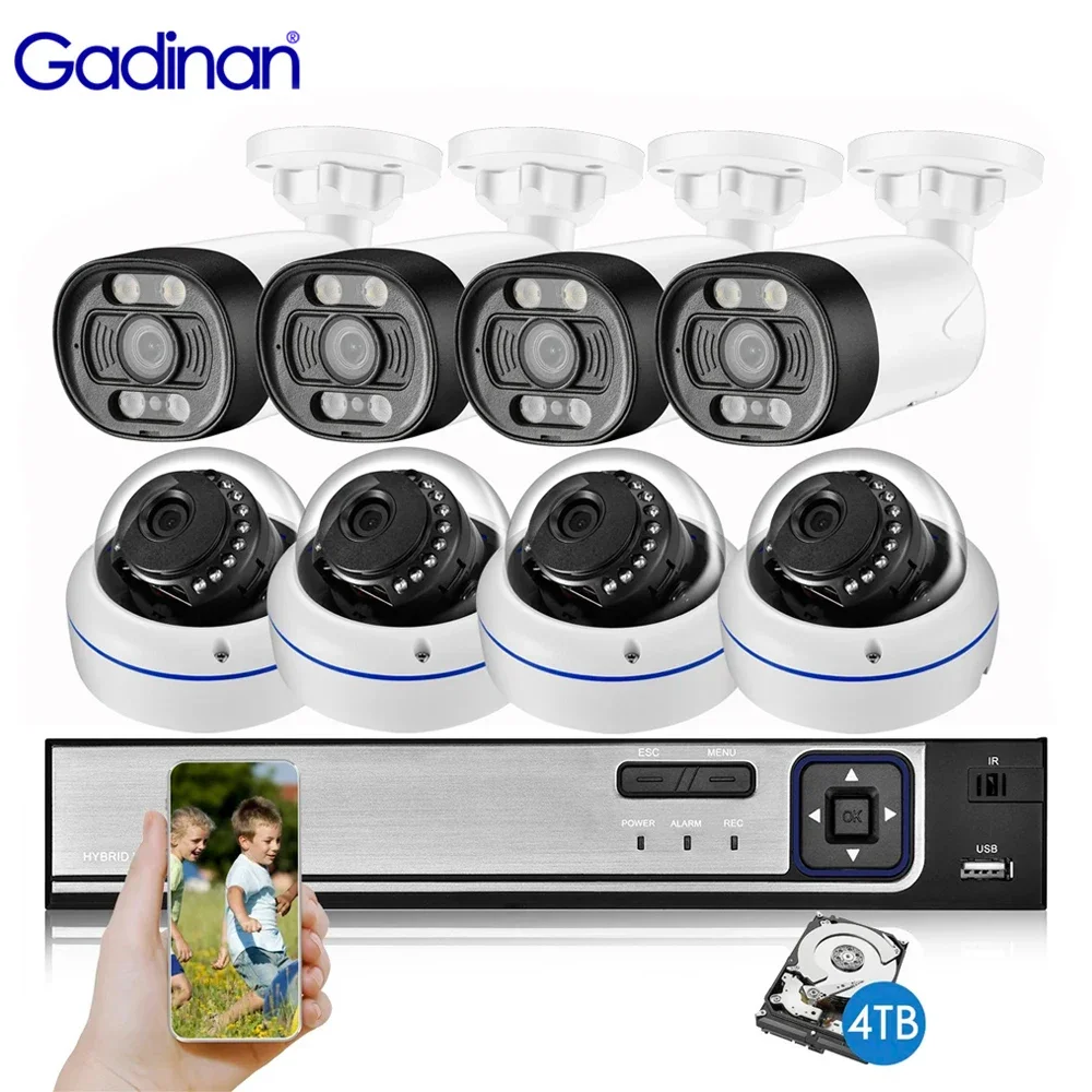 Gadinan 5MP Security System POE Video Surveillance Set 4CH/8CH NVR Kit Outdoor Voice Alarm Face Detection CCTV Camera XMEye App