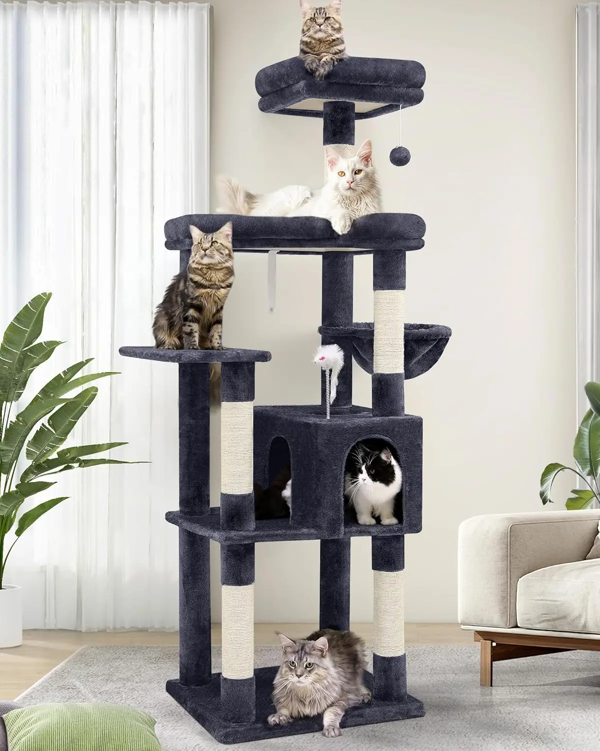 

S68 Sturdy Cat Tree, 68-inch Large Cat Tower for Indoor Adult Cats 20 lbs Heavy Duty Cat Tree for Big Cats