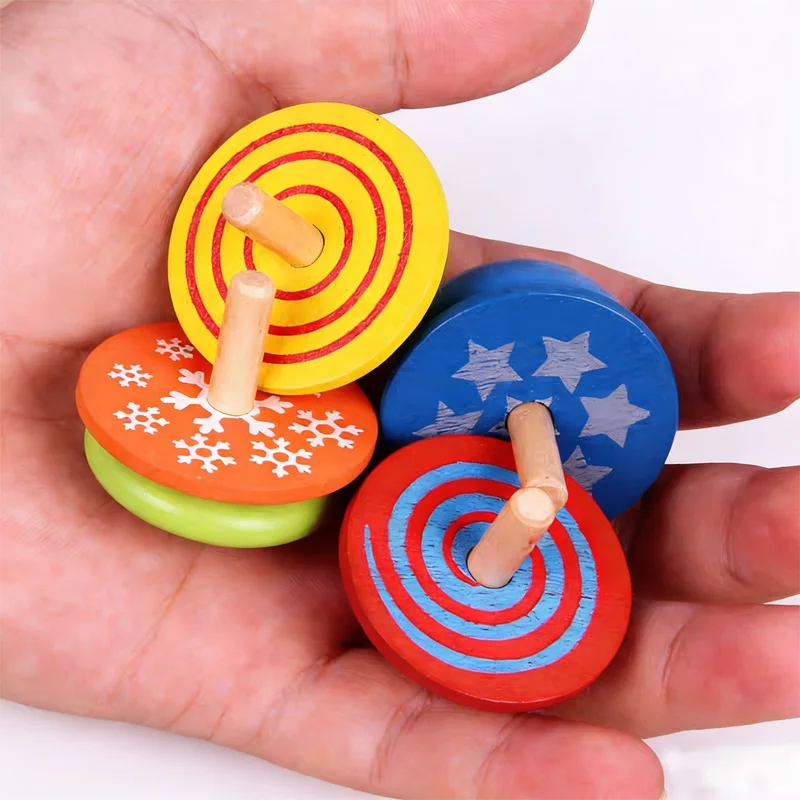 4PCS Colorful Wooden Spinning Tops for Kids Gyroscopes Toys Classroom Prizes Rewards Party Favors Birthday Gifts