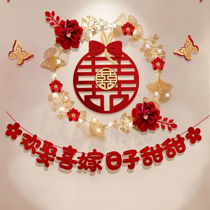 DIY Chinese Happy Wedding Room 3D Red Flower Decor Bedroom TV Background Window Wall Engagement Party Decoration