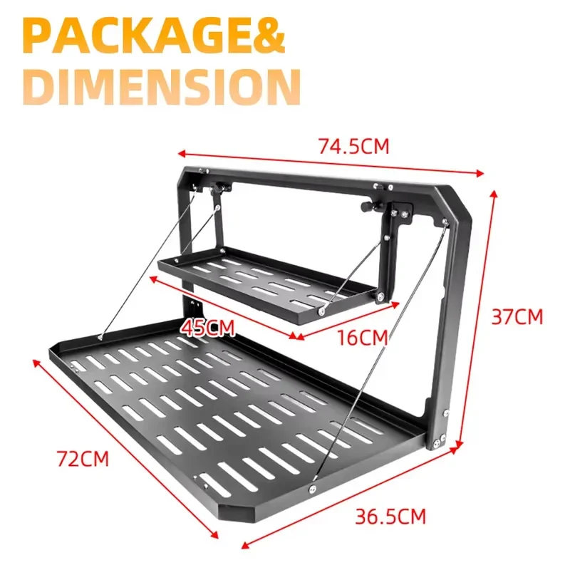 Foldable Double Tailgate Table Storage Rack for Jetway Travelers Trunk Expansion Auto Parts Heavy Duty Camping Gear Organizer