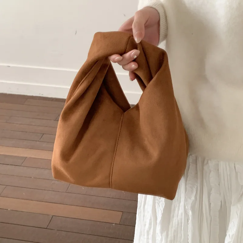 

New Women Suede Top Handle Bag Vintage Red Simple Shoulder Bag Large Capacity Comfortable and Versatile Texture Commuter Bag