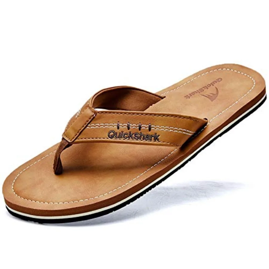 

Quickshark Mens Flip Flops Leather Thong Sandals Arch Support Beach Slippers