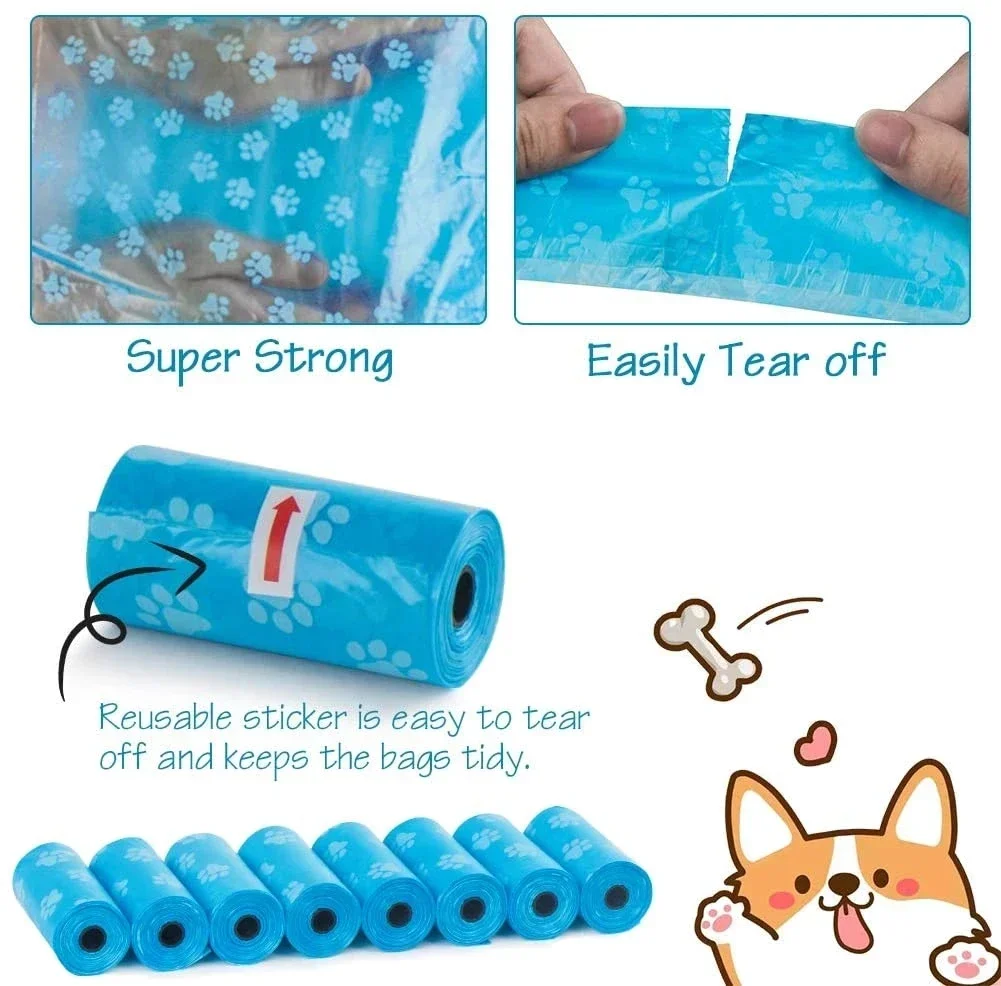 5 rollos de bolsas para excrementos de arena para gatos, bolsa biodegradable para excrementos de perros, dispensador de bolsas para excrementos de