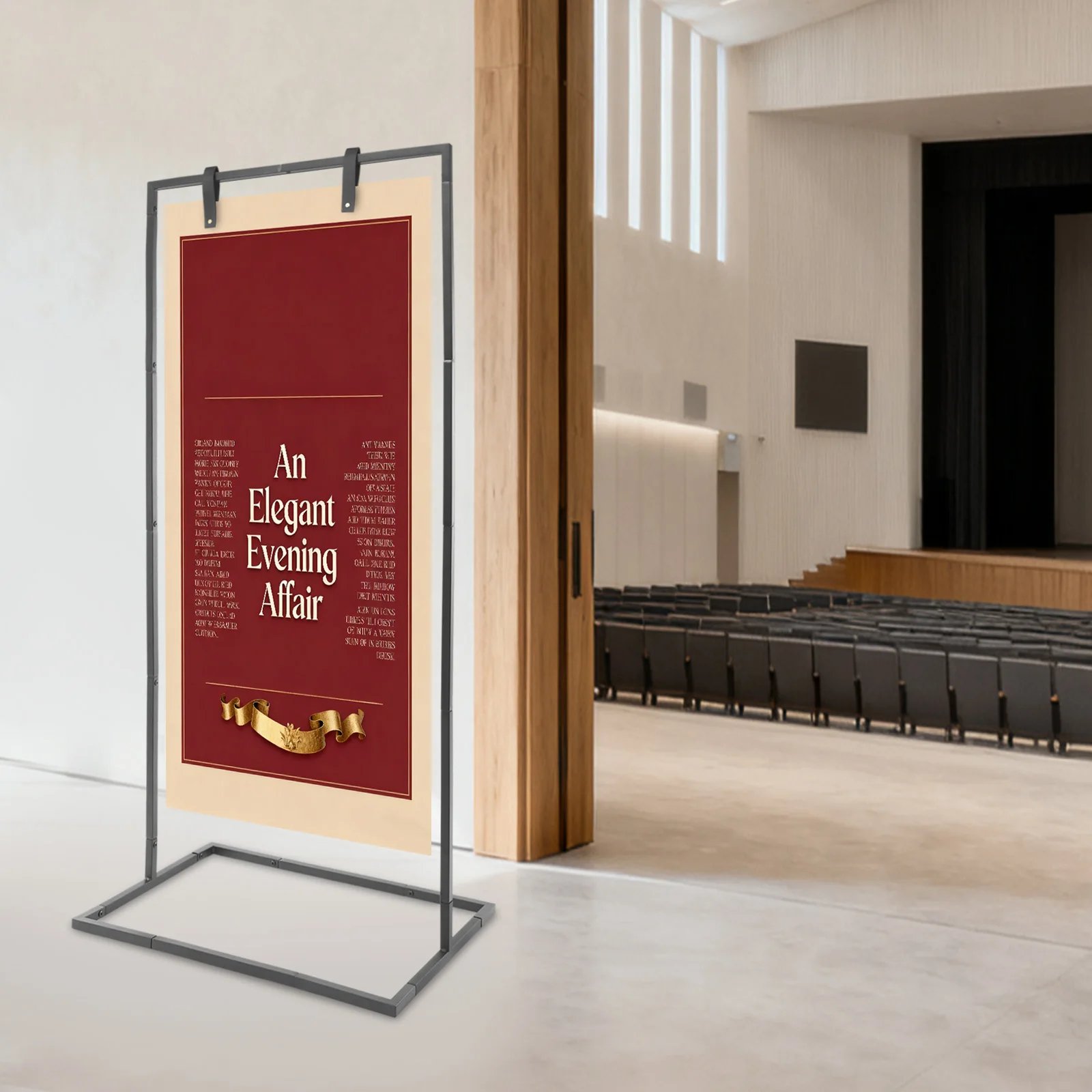 

Black Carbon Steel 51x76.5x164cm Welcome Card Rack Widened Base Double Height Adjustable Wedding Display Bracket