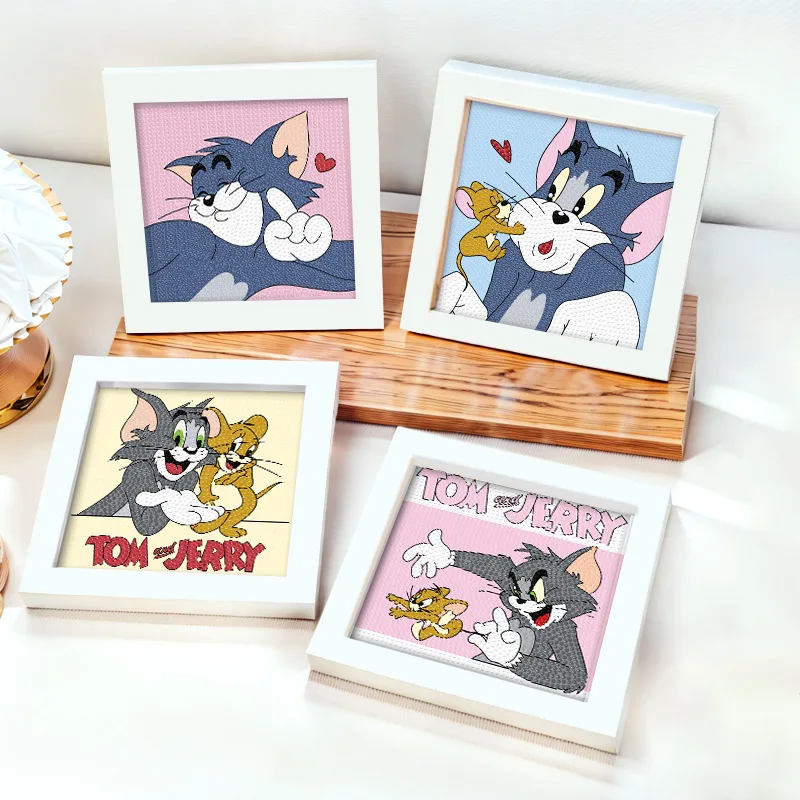 

Tom And Jerry Diamond Painting Framed Tom Cat Handmade Diy Diamond Sticker Jerry Cartoon Diamond Painting