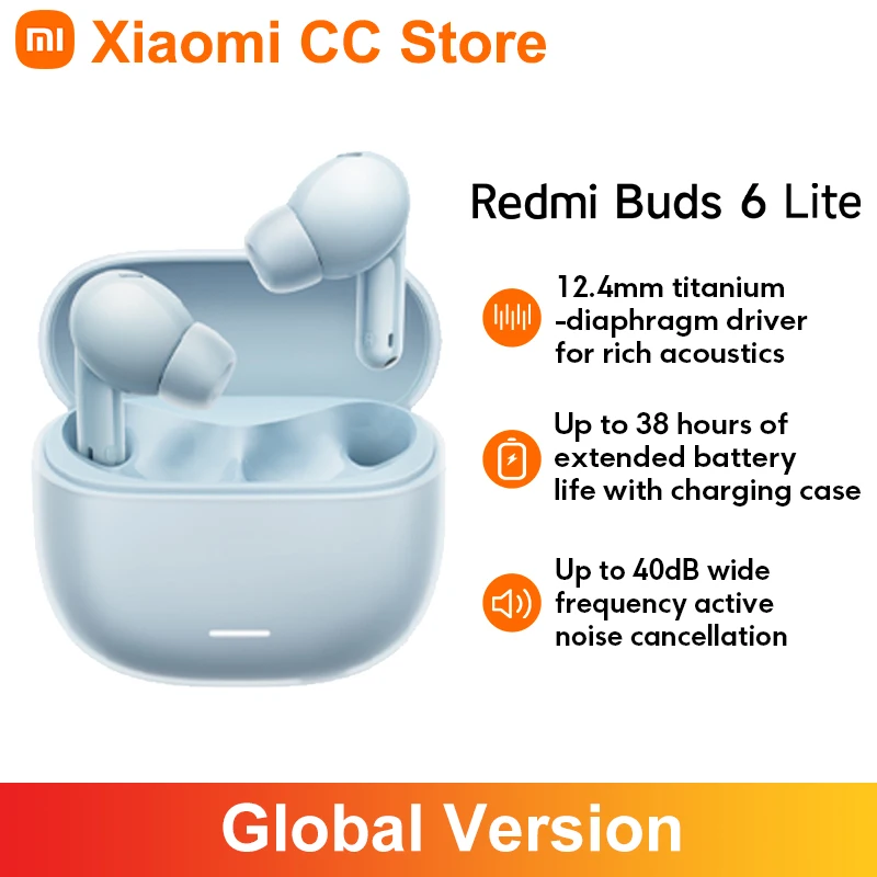 Global Version Xiaomi Redmi Buds 6 Lite 38h Ultra-long Battery Life 12.4mm Titanium-Diaphragm Driver Bluetooth® 5.3 Clear Calls