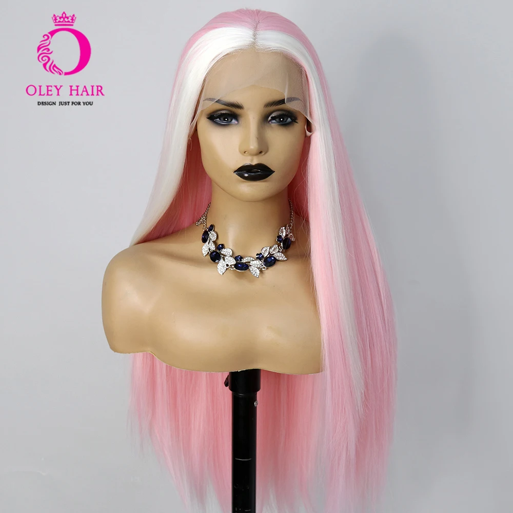 Pink Colored Synthetic 13x4 Lace Front Straight Transparent Drag Queen Heat Resistant Cosplay Wigs For Black Women Glueless 180%