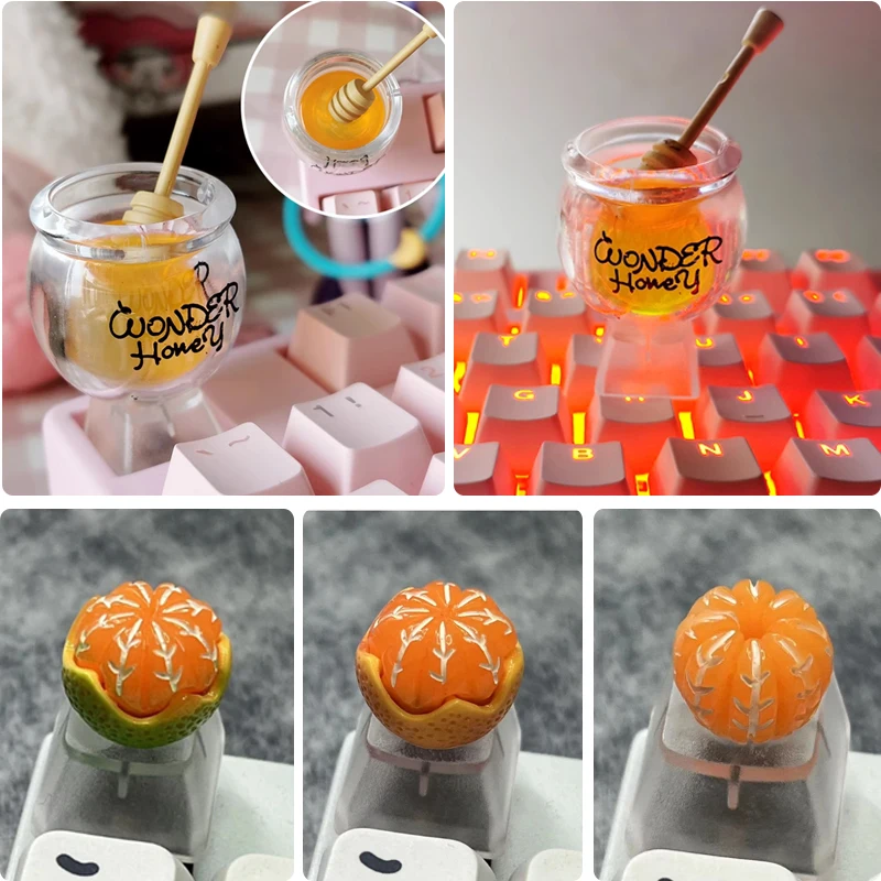 

Creative Fruit Orange Transparent Keycap DIY Gift Customized Cross Axis Mechanical Keyboard R4 Esc Honey Can Keycap