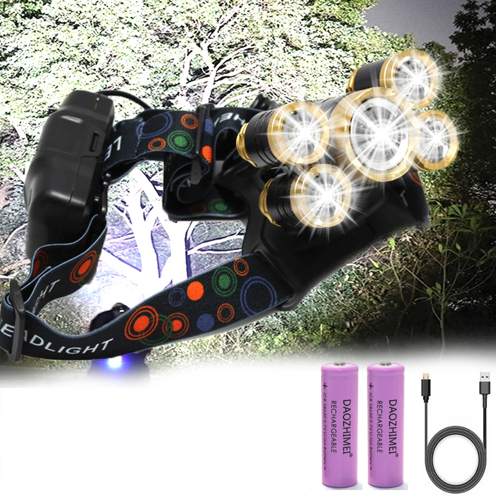 

30W USB Rechargeable LED headlamp 8000 lumens T6+4x Q5 waterproof torch 18650 headlight torch Zoom head lamp