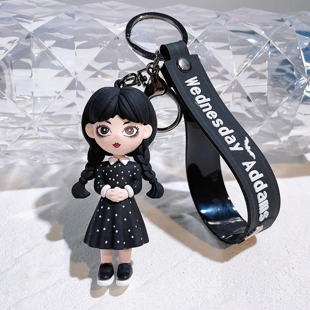 Horror Wednesday Addams Silicone Keychain Toy Thing Hand Home Decor Keychain Doll Schoolbag Pendant Halloween Toy Costume Props