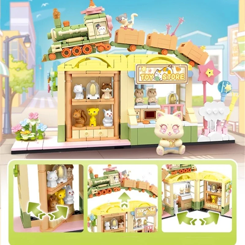 SEMBO Commercial Street View Building Blocks DIY  Toys Ornaments Coffee Bakery Model Kawaii  Birthday Gifts