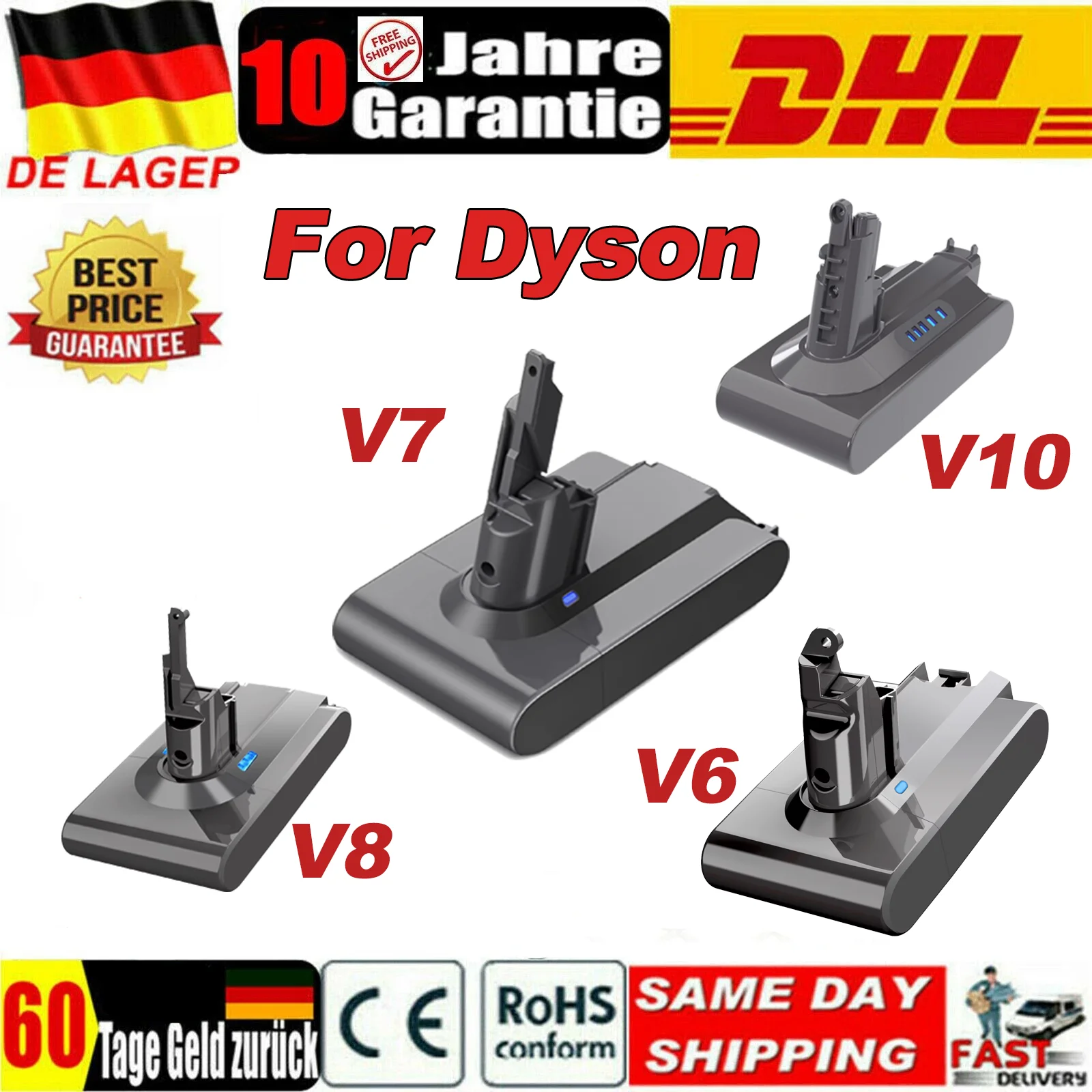 Powtree 6.0Ah/8.0Ah Battery For Dyson V6 V7 Series V8 V10  Vacuum Cleaner Replacement Battery For Dyson SV12 DC62 SV11 SV10