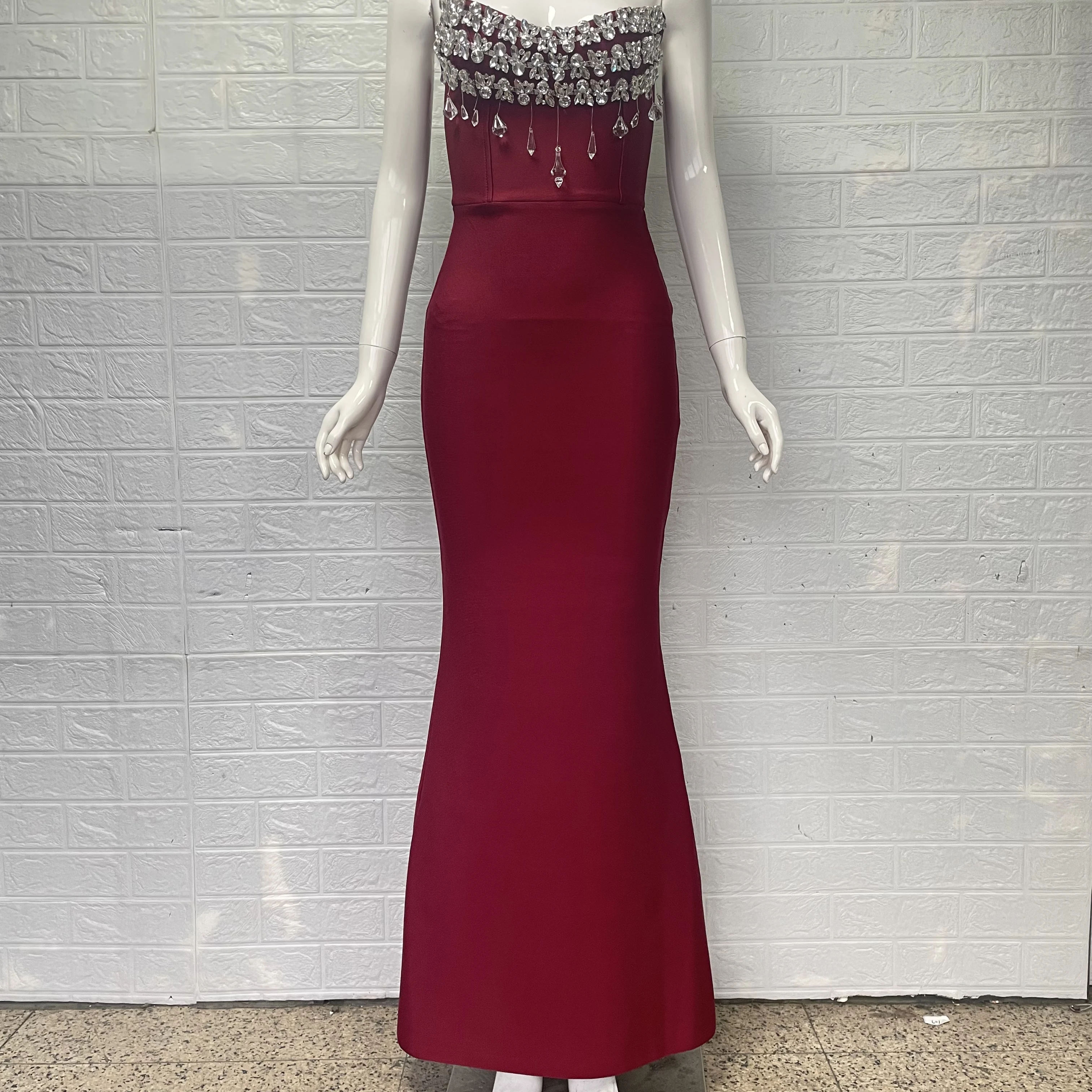 

Women Celebrity Diamonds Strapless Bodycon Bandage Maxi Dress Night Club Luxury Evening Party Festival Birthday Dresses