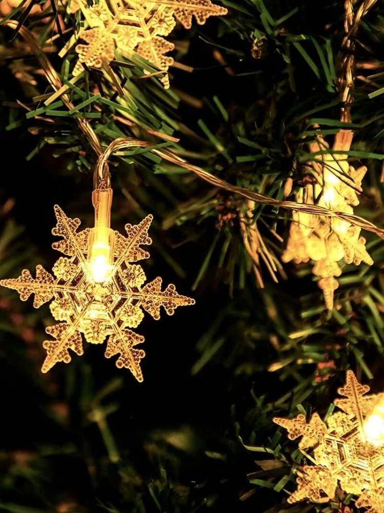 Snowflake 10/20LED String Fairy Lights Christmas Warm White Decorative Lights Xmas Tree Window Winter Home Party Decorations