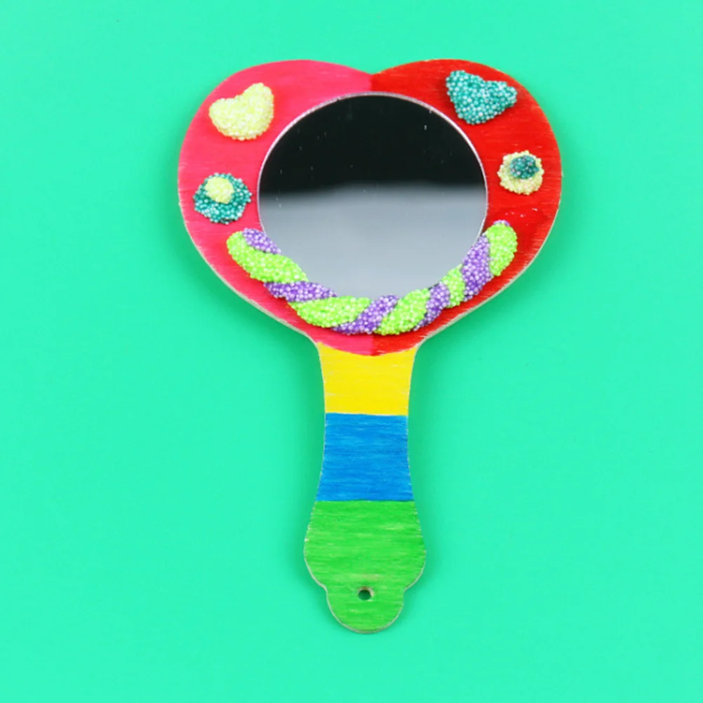 

1Set Handmade DIY Wooden Mirrors Safe Educational Crafts for Kids Cartoon Painting Unfinished Wood Creative Gifts