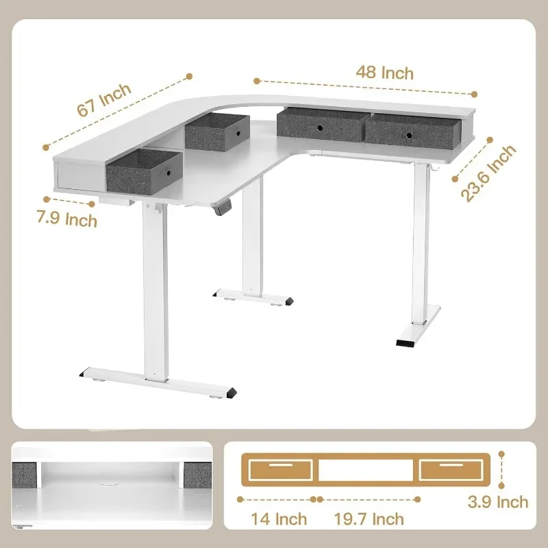 Escritorio de pie eléctrico con altura ajustable, esquinero con soporte para Monitor para el hogar y la Oficina