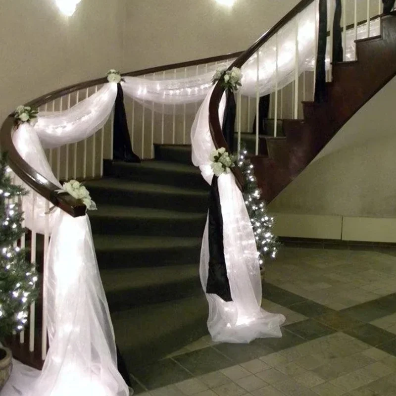 

10 м рулон тюля, прозрачная ткань, марля, свадебная направляющая для лестницы, ткань, арка, драпировка, украшение для вечеринки, потолок, шторы, пояса, пряжа