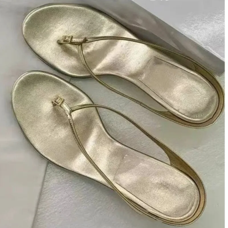 Summer New Wedge Flip Flops Fashion Outside Wear Vintage Toe Non-slip Straight Strap Sandals