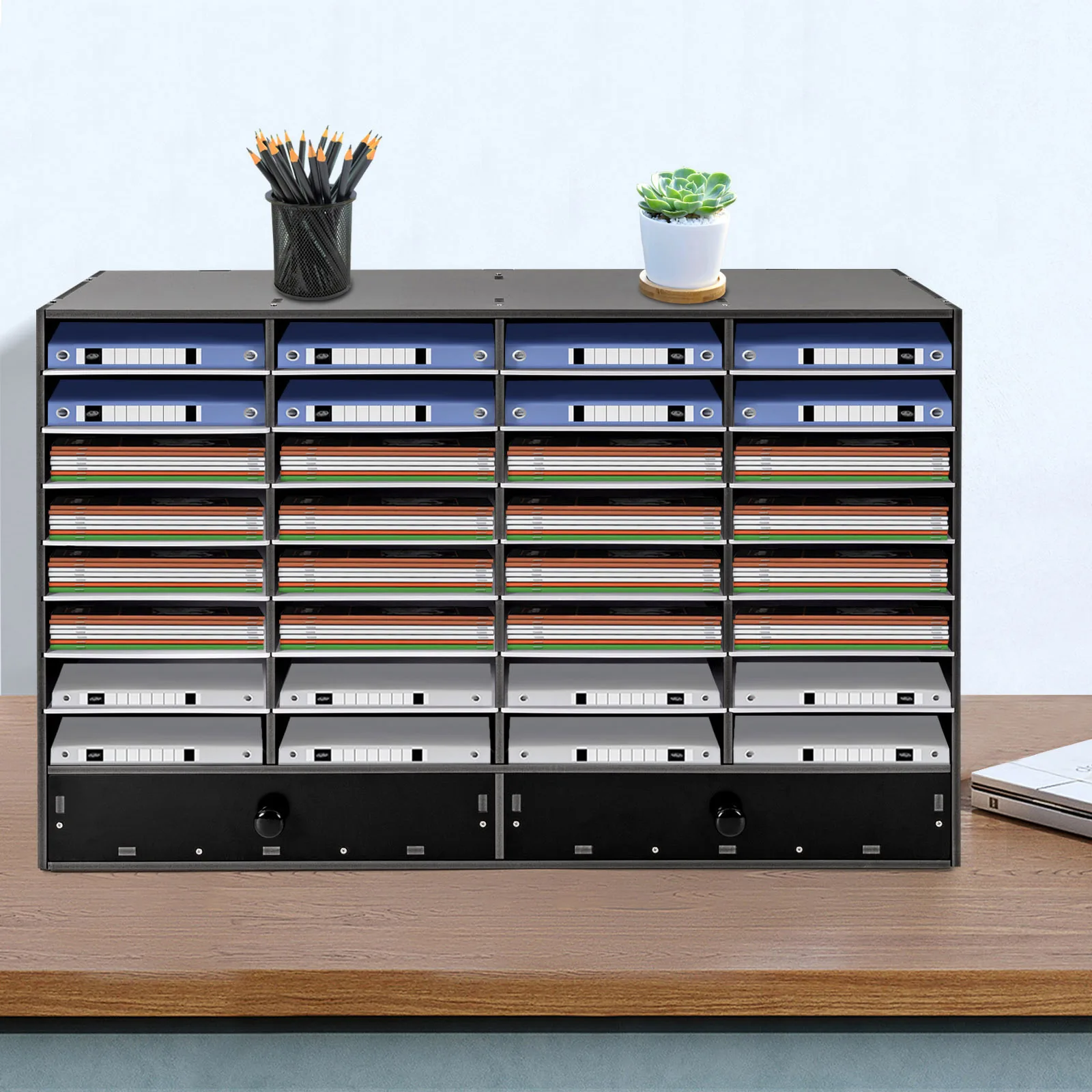 

32-Slots PVC Shelf Organizer Desk Accessories Folders File Mail Sorter Rack 39.4*12*25.2in