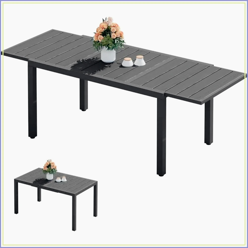 Outdoor Expandable Dining Table 60-83in Patio Table for 4-10 People HDPE Aluminum Black