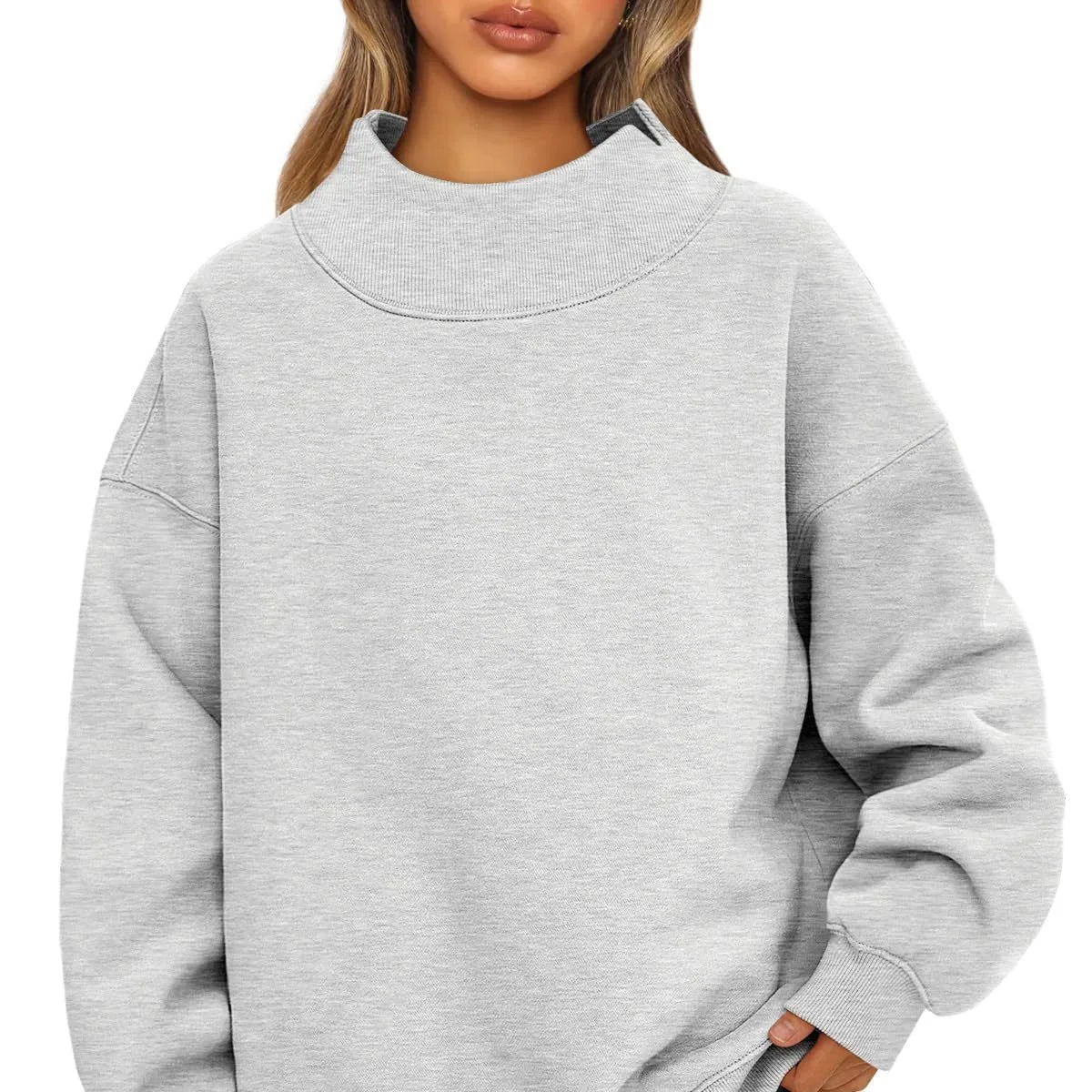 Casual Oversized Hoodie Women Sweatshirt Long Sleeve High Neck Pullover Sweatshirt Fashion Padded Top