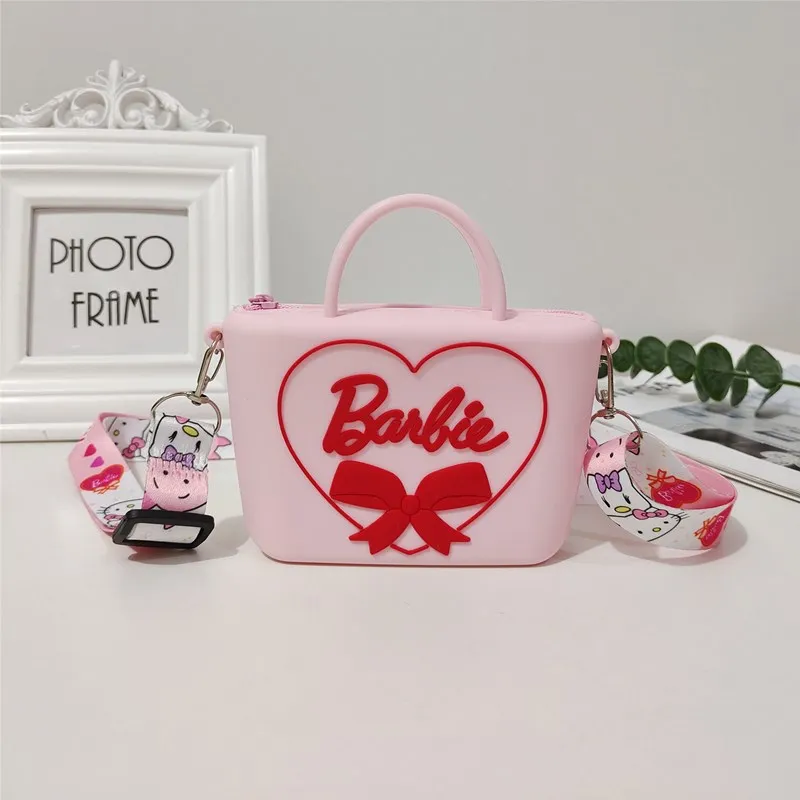 Czerwone różowe kwadratowe torby Barbie torebka na ramię Messenger Crossbody silikonowa torebka akcesoria Anime dla dzieci zabawki dla dziewczynek