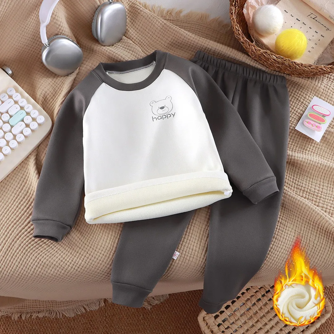 البلوز + السراويل 2 قطعة مجموعات الاطفال مبطن شتاء دافئ طفل الفتيان الفتيات الصوف دعوى الأطفال الخريف طويلة الأكمام وتتسابق 1-12 سنة #2